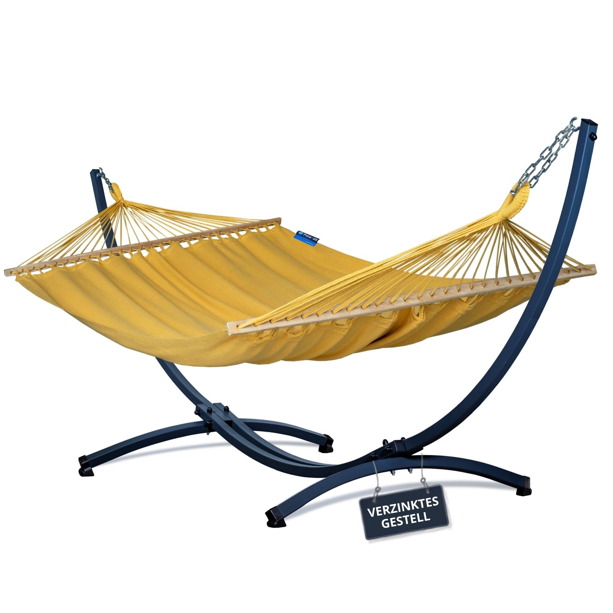 Potenza Hamaca para exteriores con estructura galvanizada para 2 personas, 100% algodón, Merida, 215 x 160, 200 kg, estructura de hamaca de 220 kg, resistente a la intemperie