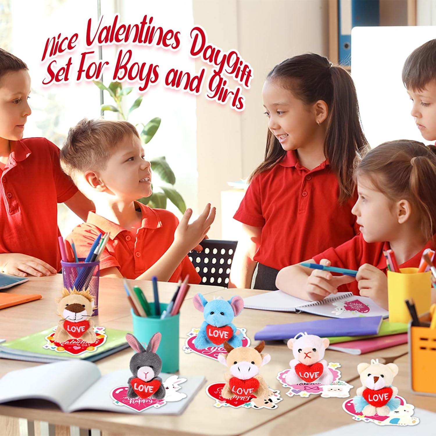 Hollowfly 30 Set Valentine Plush Bulk Valentine Classroom Gifts for Kids Mini Stuffed Animals with Cards for Students Party Favors School Exchange Prize