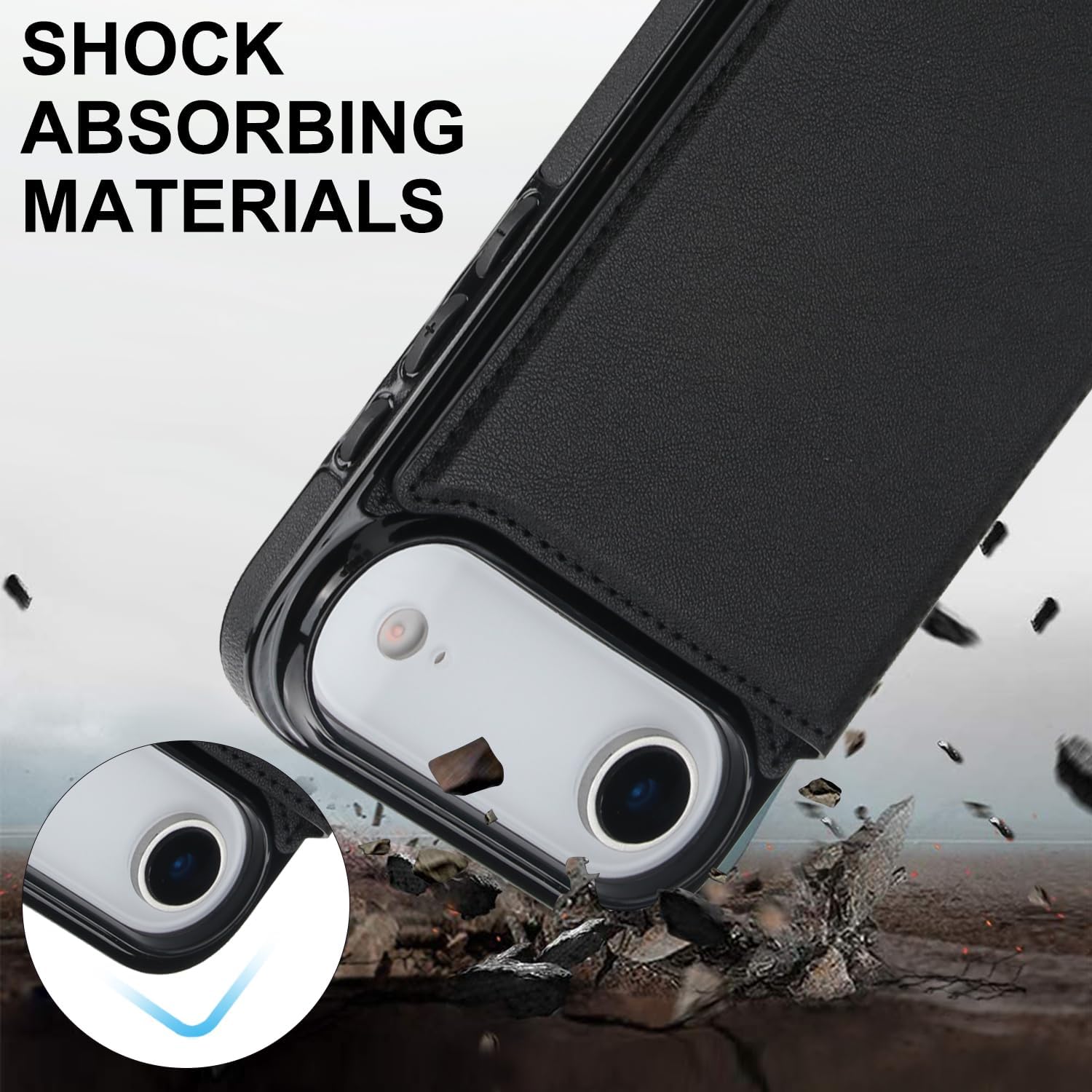 Wallet Case Compatible with iPhone Air, Crossbody Case RFID Blocking Card Holder Magnetic Flip Folio Purse, Shockproof Leather Strap Protective Cover for iPhone 17 Air 6.5'' 2025 Black - Image 7