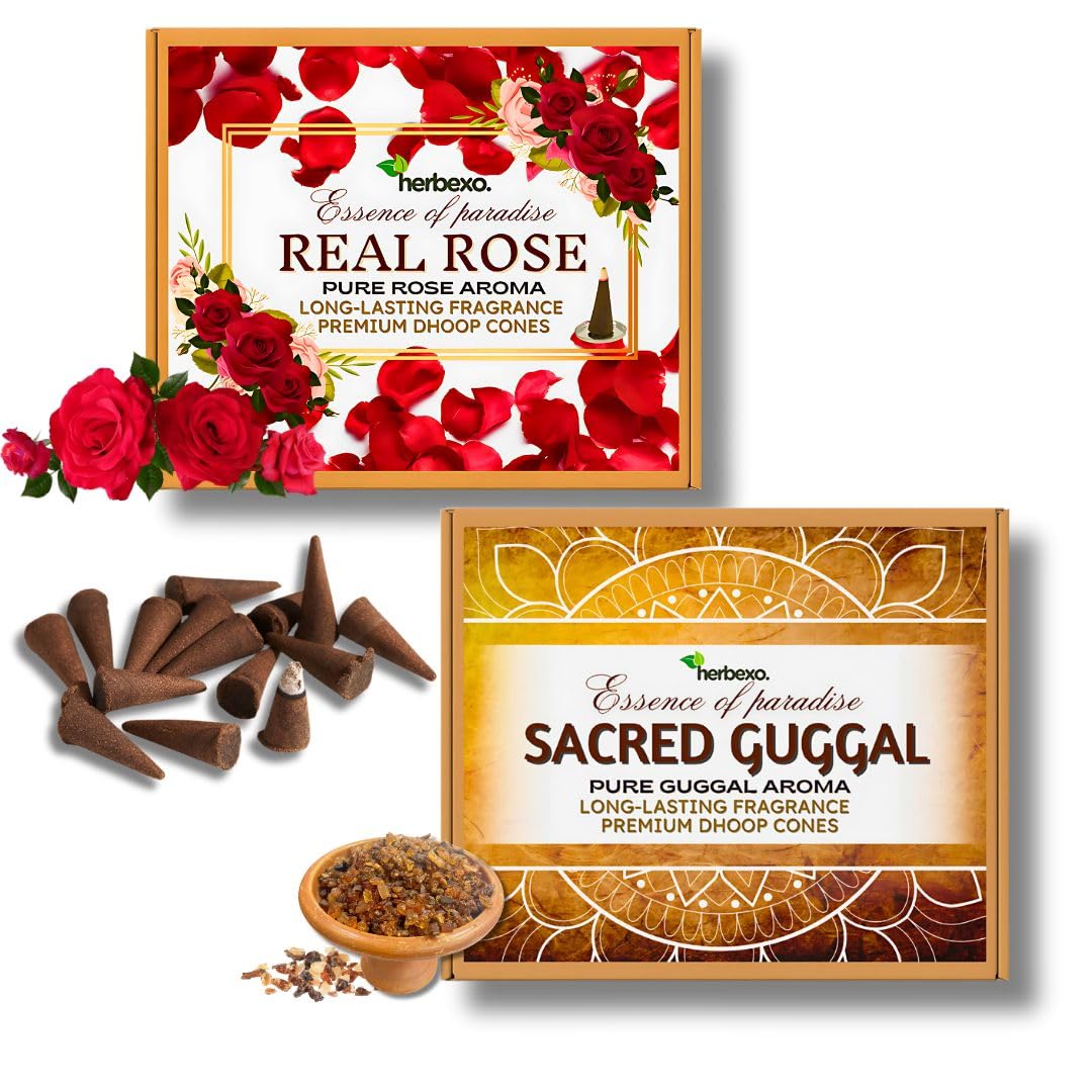 HERBEXO DHOOP Brown Natural Aromatic Guggul Rose Incense Cones-image-14