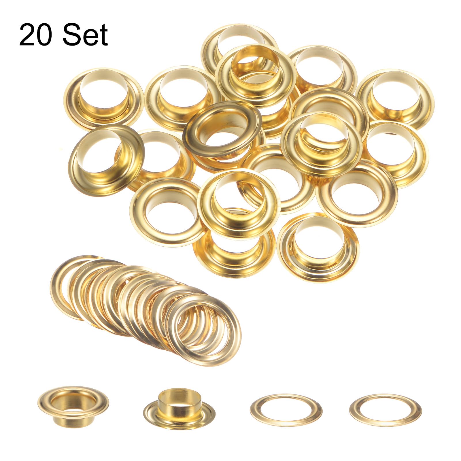 QUARKZMAN 20Set Occhielli per Teloni con Rondelle 12mm Occhiello Strumento Metallici color Rame per Tende in Tessuti Cinture in Pelle Scarpe Borse DIY, Oro (Perforatrice Non Inclusa)