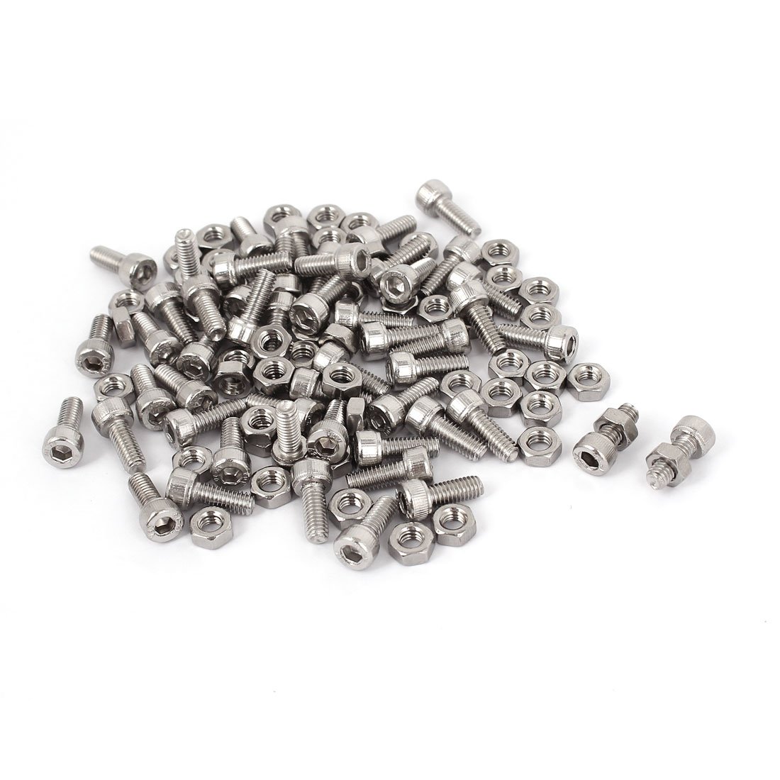 Sourcingmap M4x10mm Hex Socket Head Knurled Cap Screws Bolts Nuts Set 50Pcs