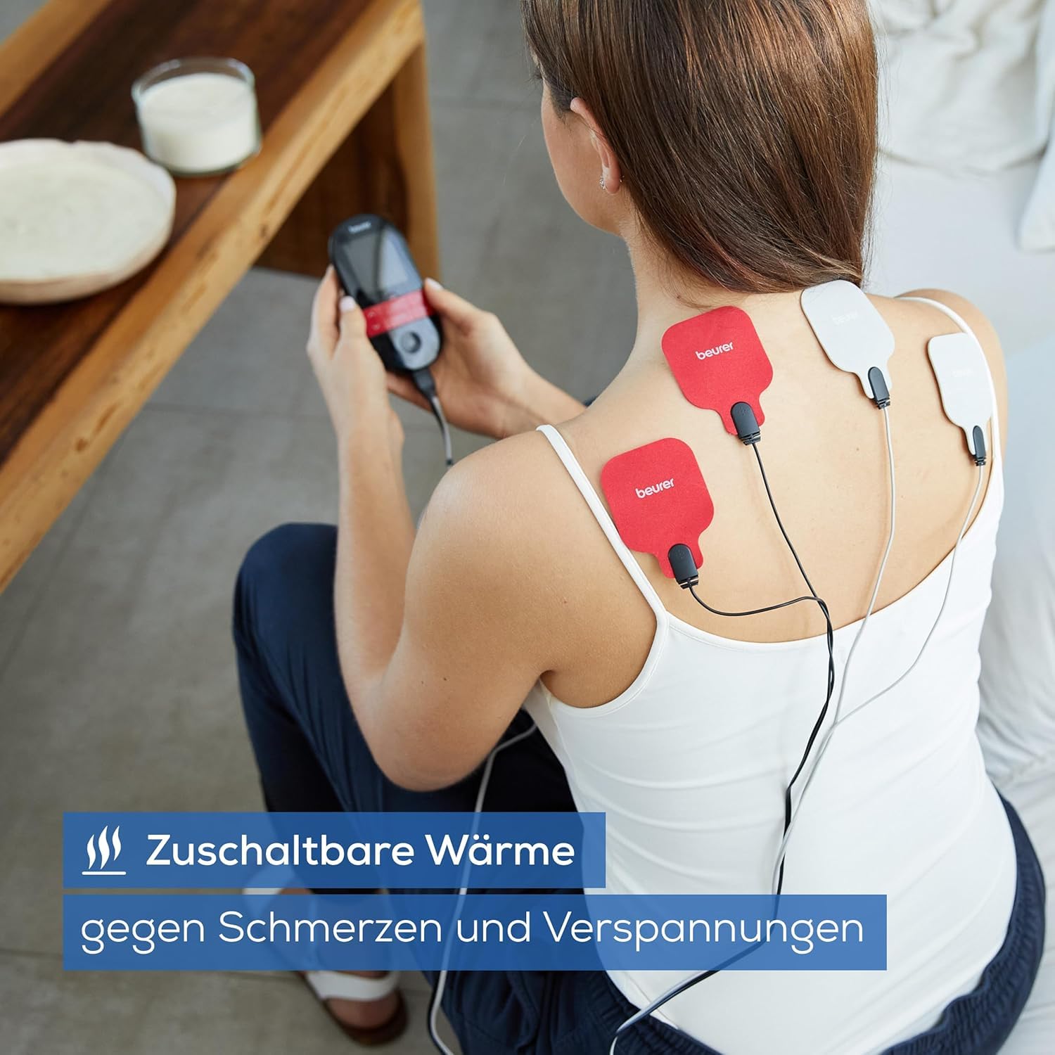 Beurer EM 59 Heat digitales TENS / EMS Gerät, 4-in-1 Reizstromgerät zur Schmerztherapie, Muskelstimulation, Massage und Wärmetherapie, inkl. 4 Elektroden und Akku