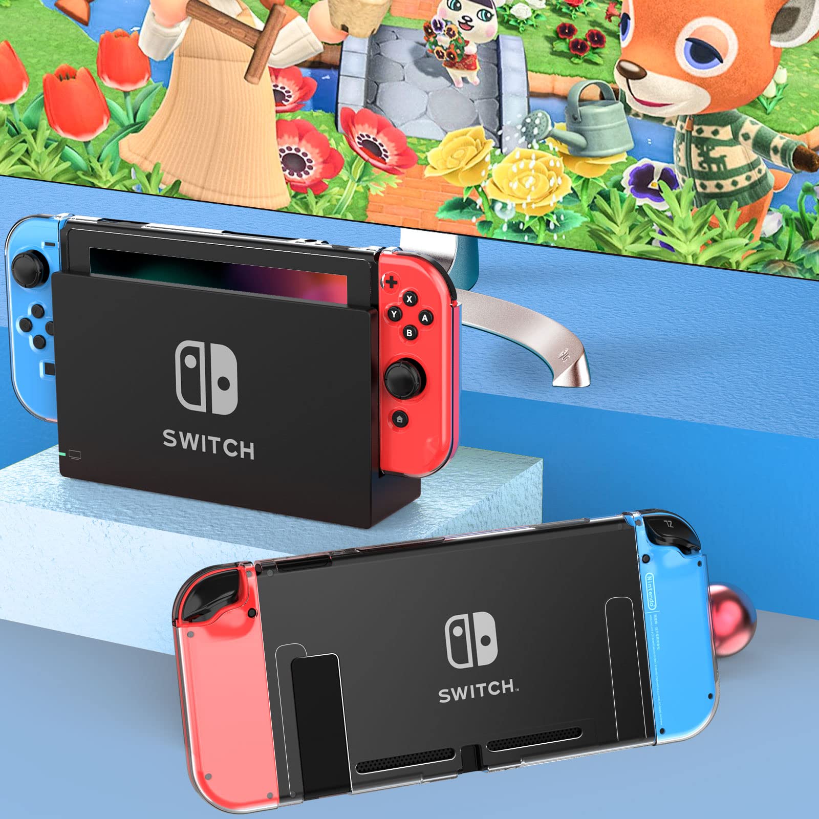 HEYSTOP Schutzhülle kompatibel mit Nintendo Switch mit Displayschutzfolie aus Hartglas, 6 Griffen, stoßdämpfend und kratzfest