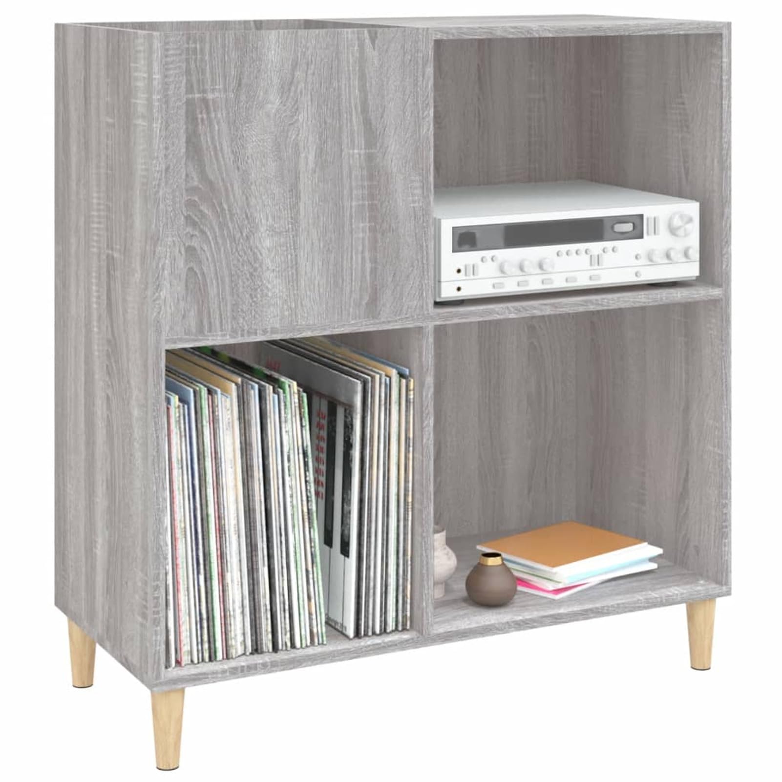 Gecheer Mobile Porta Dischi Grigio Sonoma 84,5x38x89 Legno Multistrato,Contenitore per Vinili,Armadietto Porta CD,Mobiletto Multiuso,Mobili Soggiorno,Libreria,Armadio di Stoccaggio,P831995