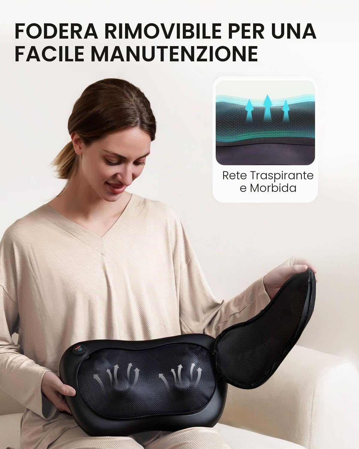 ALLJOY Cuscino Massaggiante Shiatsu, Massaggiatore Schiena Cervicale e Collo Riscaldante, 4 Massaggio Nodi e 3 Modalità, Regalo per Donne/Uomini, Portatile Massaggiatore per Auto da Ufficio a Casa