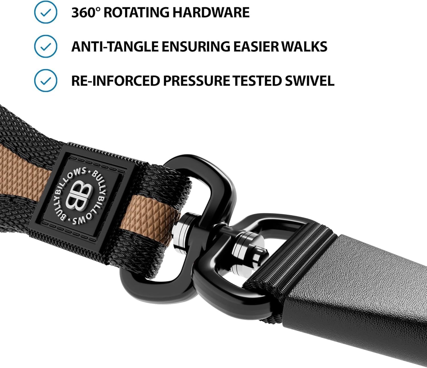 BullyBillows Guinzaglio da addestramento per cani |Dog Lead | Antistrappo e Antisoffocamento | 1,4 m con luce attiva | Materiali di alta qualità | Per cani forti e di tutte le razze |Nero