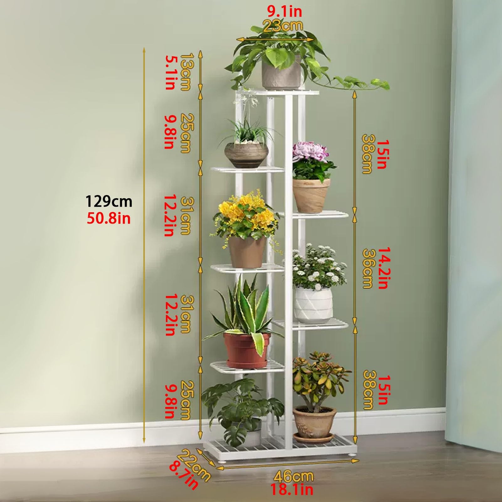 MUAEEOK Plantenstandaard 80 cm hoge plantenstandaard 3-laags metalen bloemenplank voor binnen voor meerdere planten, hoek hoge bloemhouders voor terras, tuin, woonkamer, balkon, slaapkamer (3
