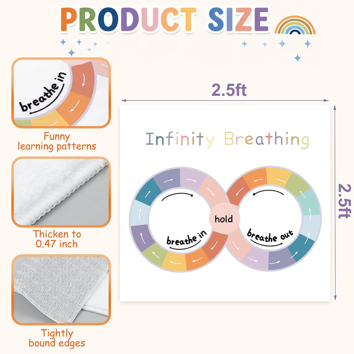 Nuanchu Classroom Rug for Kids, Infinity Breathing Carpet 30x30 Inch, Non Slip Kindergarten Reading Carpet for School Library Daycare, Small Sensory Rug for Calm Down Corner Bedroom Playroom