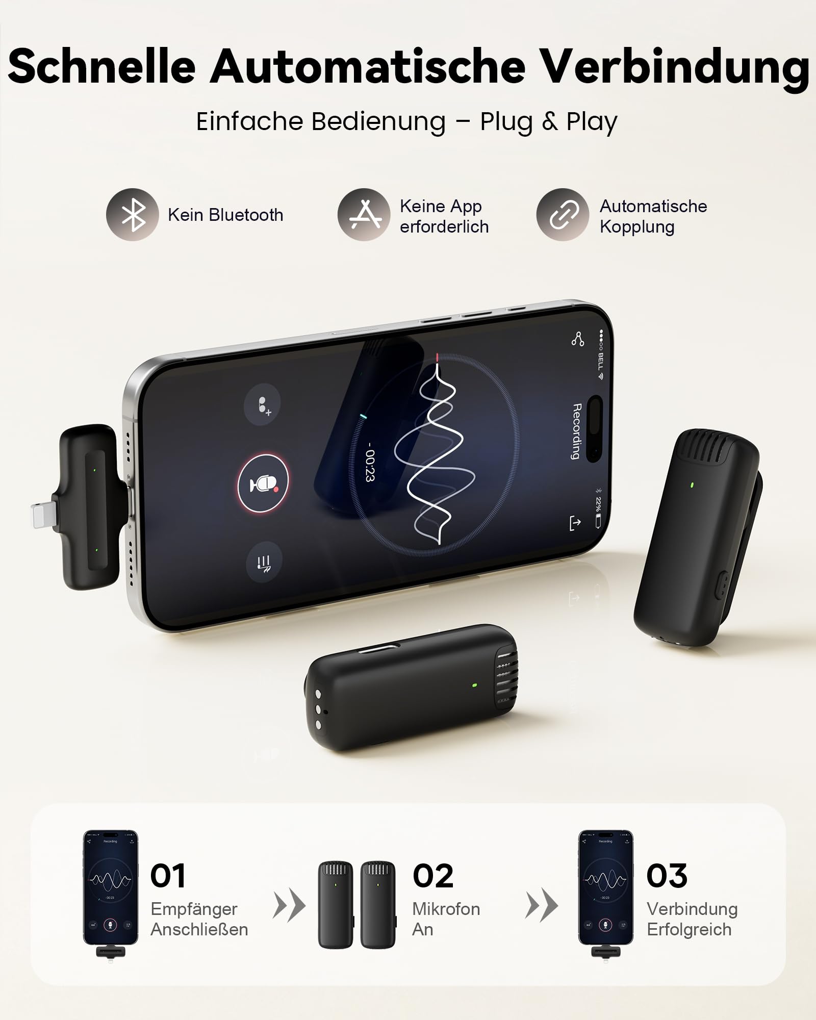 CZOCPOS Kabelloses Lavalier Mikrofon Wireless für iPhone/iPad/Android mit Ladebox, Geräuschunterdrückung, 36 Stunden Akkulaufzeit, Mini Mikrofon für iPhone für Video/YouTube/Vlogs
