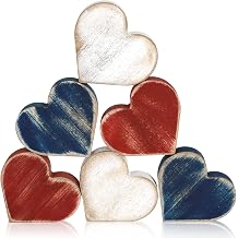 COCHIE Wooden Hearts 4th of July Decorations Indoor, Wood Heart Blocks Memorial Day Tiered Tray Decor Set of 6, Red Blue White Veterans Day Decoration for Home Party Office Shelf Mantle Patriotic