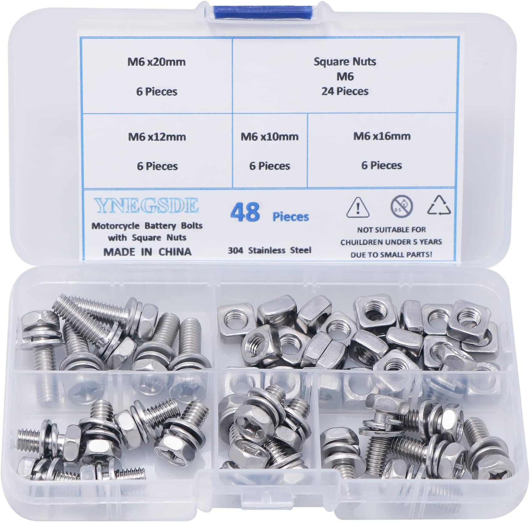 Motorcycle Battery Bolts and Nuts Kit 48Pcs 304 Stainless