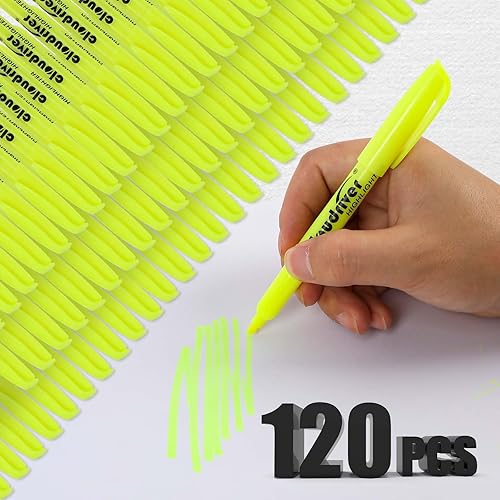 Miniatura 3 de cloudriver Resaltadores amarillos, paquete a granel de 120 unidades, resaltadores de color brillante, punta de cincel, tinta de secado rápido,