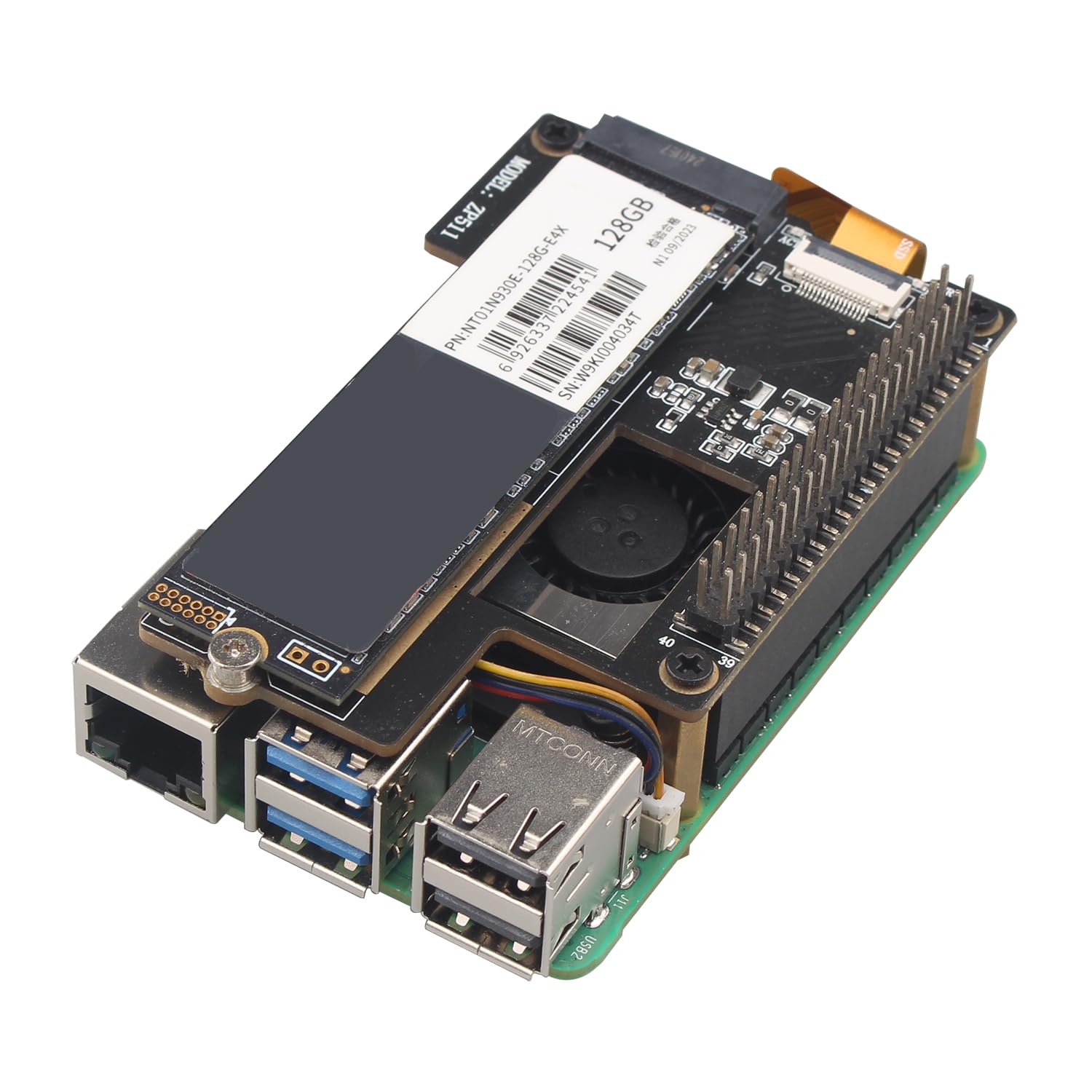 ZDE ZP511 PCIe to M.2 Key M NVMe SSD Hat with Aluminum Case ZC501 and Active Cooler ZP536 for Raspberry Pi 5 Support M.2 NVMe SSDs 2230 2242 2280