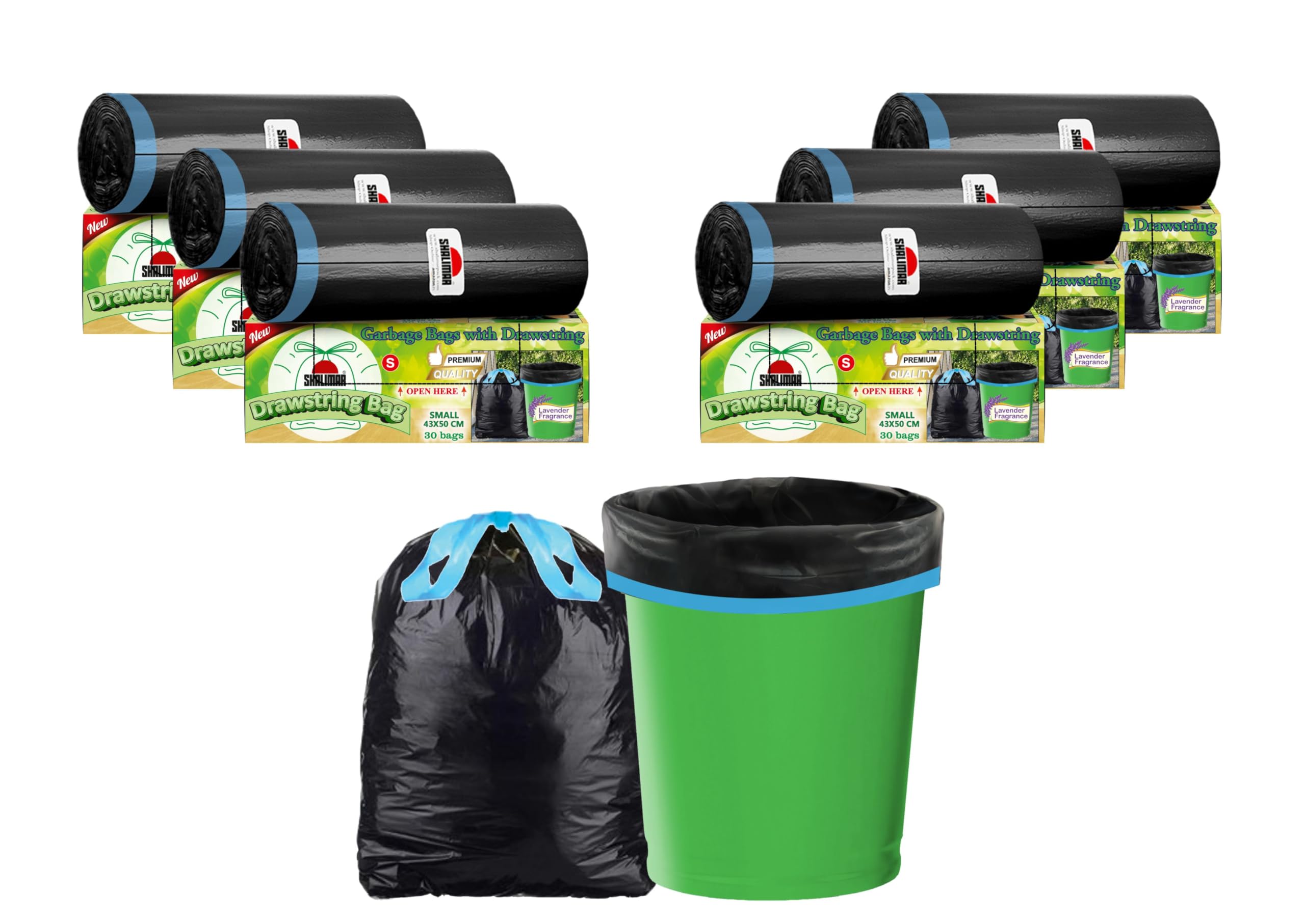 Shalimar Premium Drawstring Garbage Bags (Lavender Fragrance) Size 17 X 19 Inches (Small) 180 Bags (6 rolls) Dustbin Bag/Trash Bag - Black Color (B0BNXNWPV4) Amazon Price History, Amazon Price Tracker
