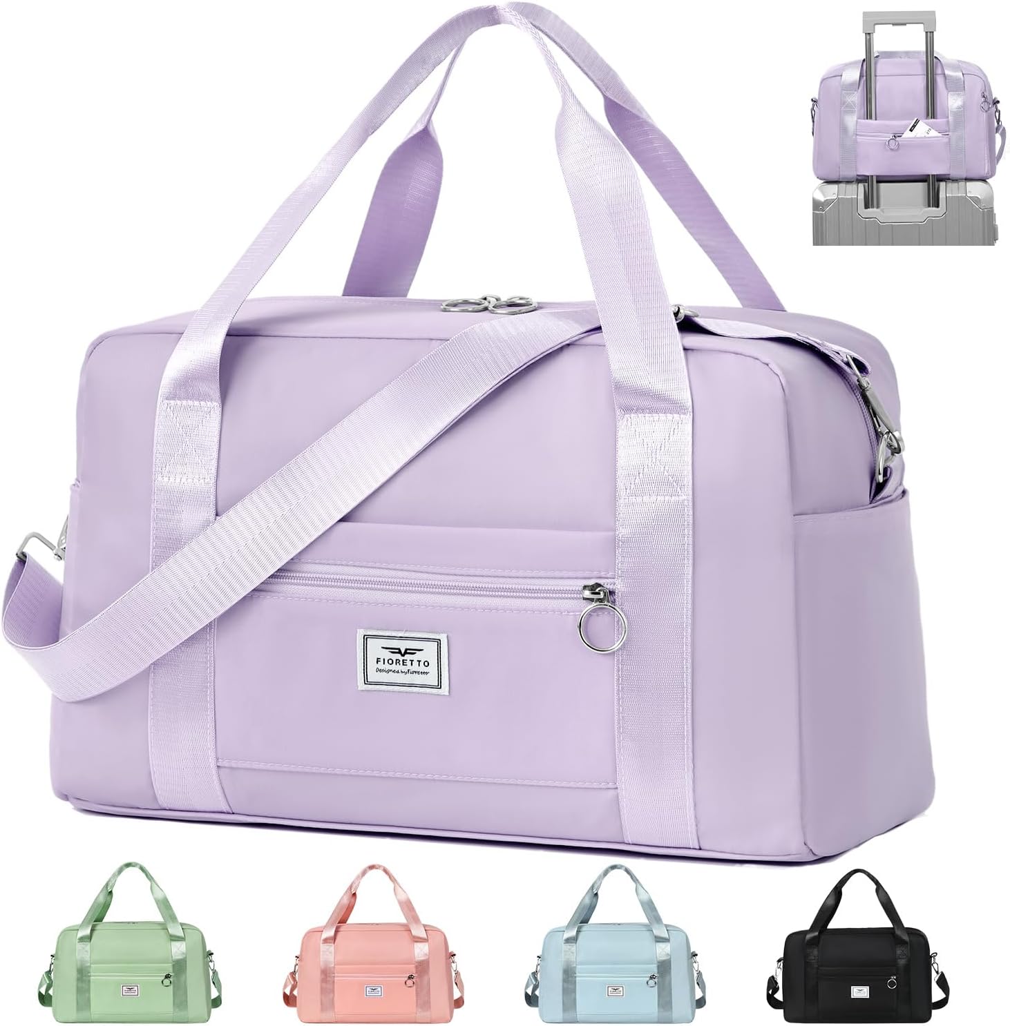 FIORETTO for Ryanair Airlines Cabin Bags 40x20x25 Underseat Travel Hand Luggage Carry on Bag Weekend Overnight Duffle Holdall Bag for Women and Men Purple