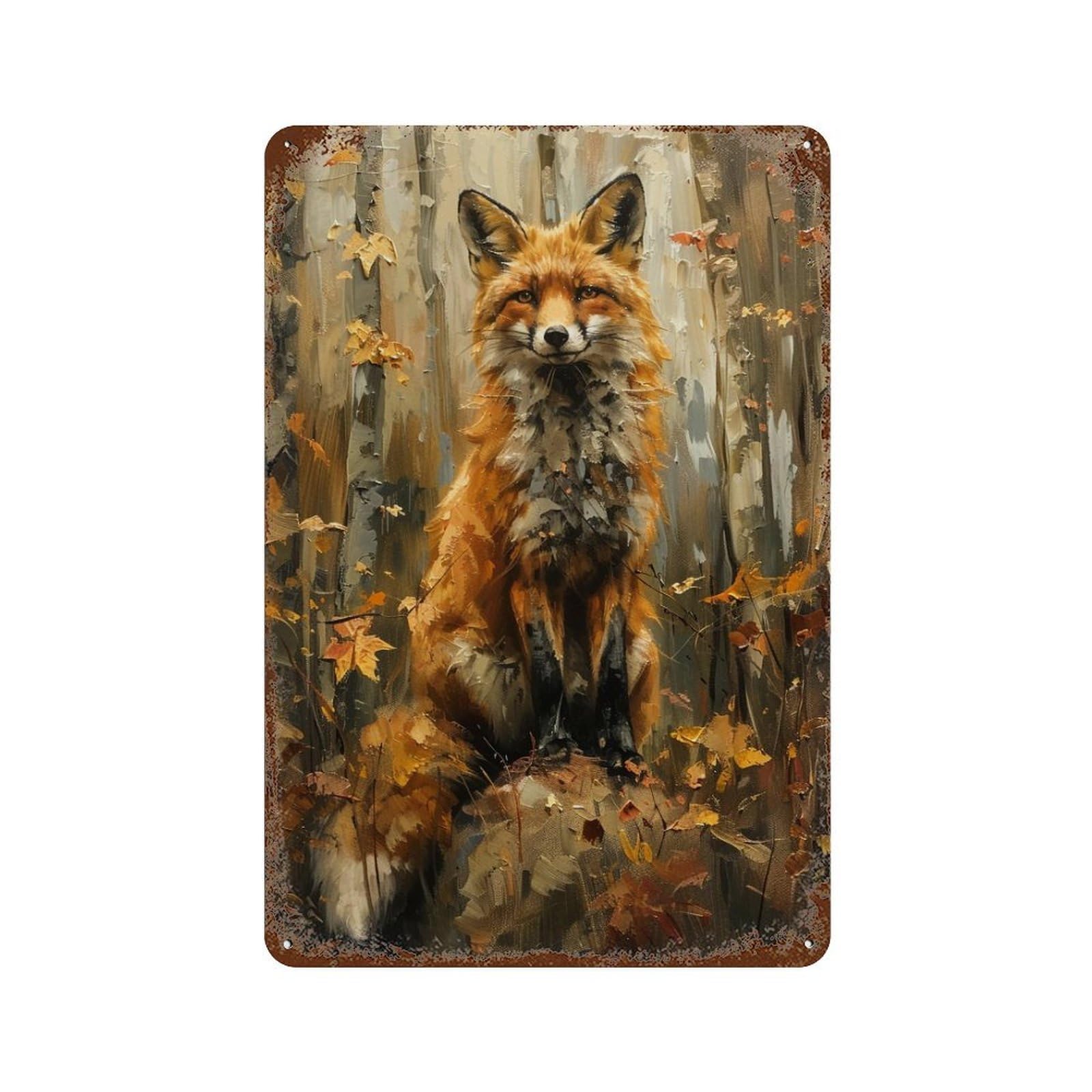 Autumn Fox in Forest-1 Vintage Rust Metal Sign 11.8"x7.9", Shabby Chic Decor for Garage, Pub Or Kitchen