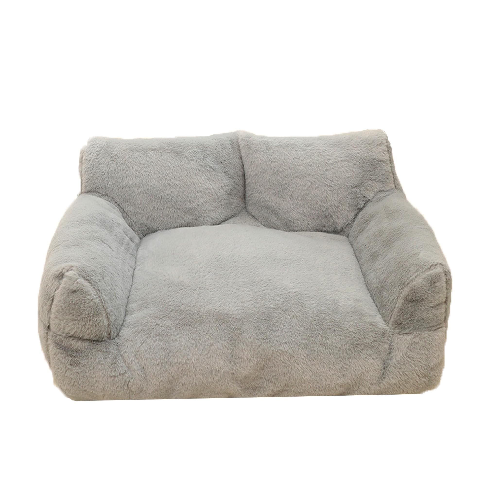 XIEMINLE Dog Sofa Bed Plush Dog Couch for Indoor Soft Pet Lounge Bed Calming Beds for Puppy and Kitten Warm Puppy Sofa Chair Cosy Pet Nest with Anti-Slip Bottom (65 * 45 * 26cm,Grey)