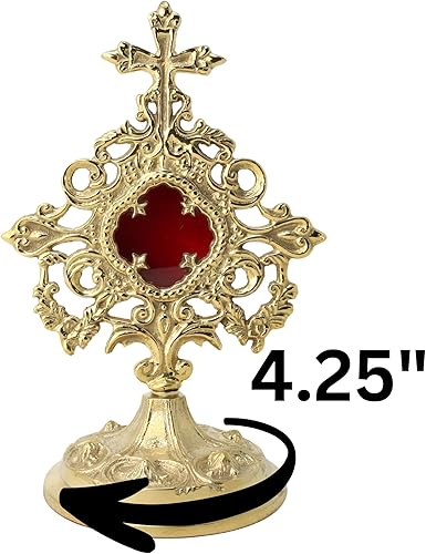 Miniatura 3 de Needzo Monstrance de latón adornado, Relicario para la Sagrada Eucaristía, 5.75 x 9 pulgadas