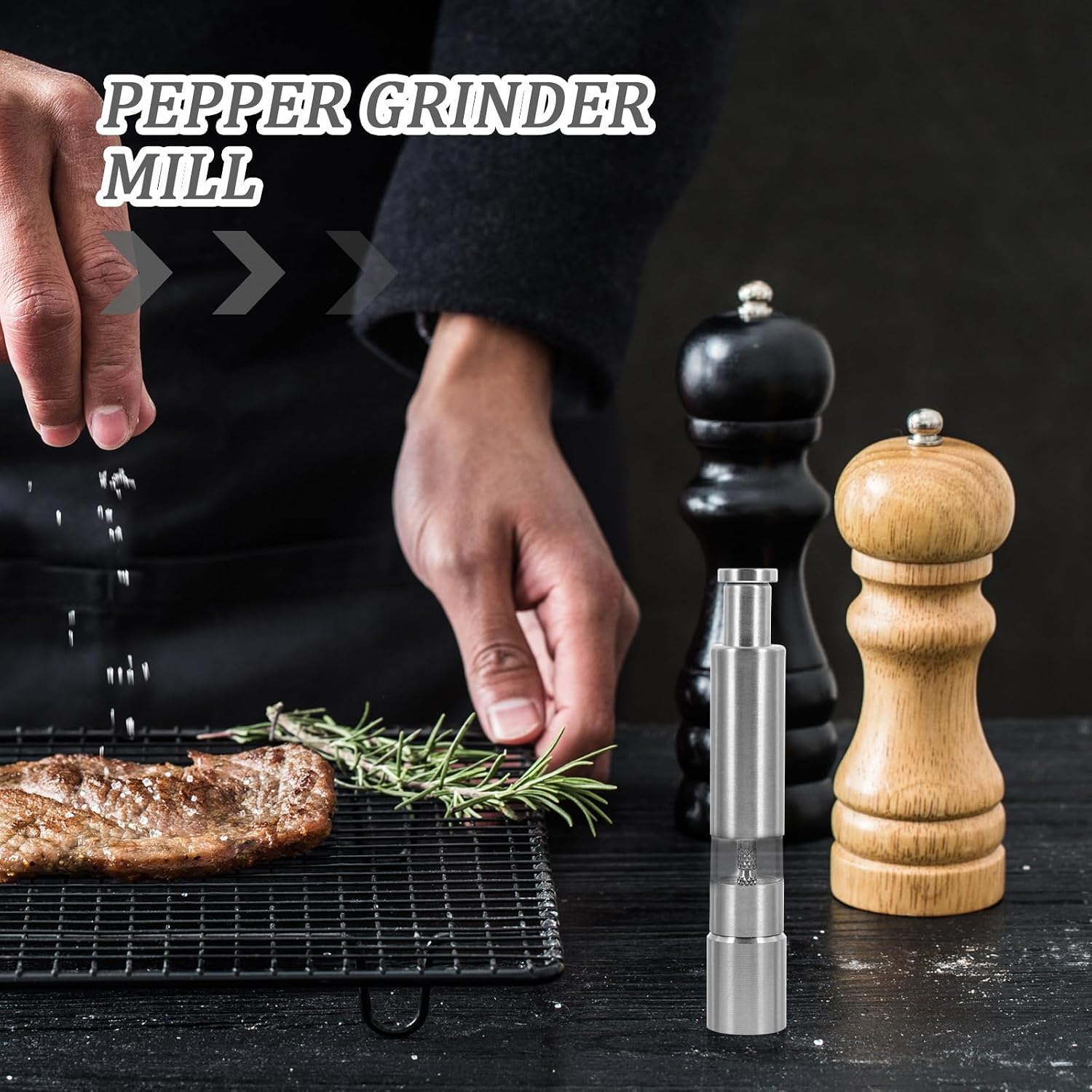 304 Stainless Steel Manual Spice Grinder Mill for Whole Spices and Sea Salt, Multi-purpose Kitchen Grinder for Home Cooking and Table Seasoning image 5