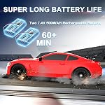 Voiture de télécommande RC Échelle de la voiture 1 :16 4WD 18KM/H Véhicule modèle haute vitesse 2.4GHz LED Lights Spray caoutchouc Pneu Racing Sport Jouet pour Adultes Garçons Filles Enfants Cadeau 2Pcs Batteries rechargeables