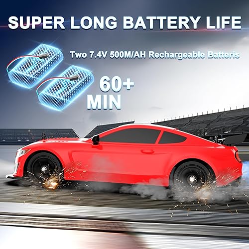 Miniatura 10 de Coche de control remoto RC Drift Car escala 116 4WD 18KMH Modelo de alta velocidad Vehículo 2.4GHz con luces LED Spray Rubber Tire Racing Sport Toy