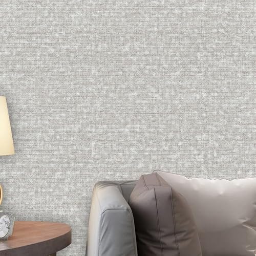 Tarwanear 1 Roll of Plain Grey Wallpaper 3D Fabric Effect Wallpapers Linen Textured Wall Paper 9.5 m x 0.53 m Light Gray Wall Paper Roll Bedroom TV Background Living Room Feature Wall Decorate