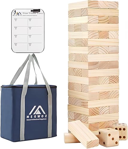 Vista 23 de Juegos familiares de torre gigante para niños y adultos, 60 bloques de madera de pino de Nueva Zelanda que se apilan hasta 5 pies para interiores