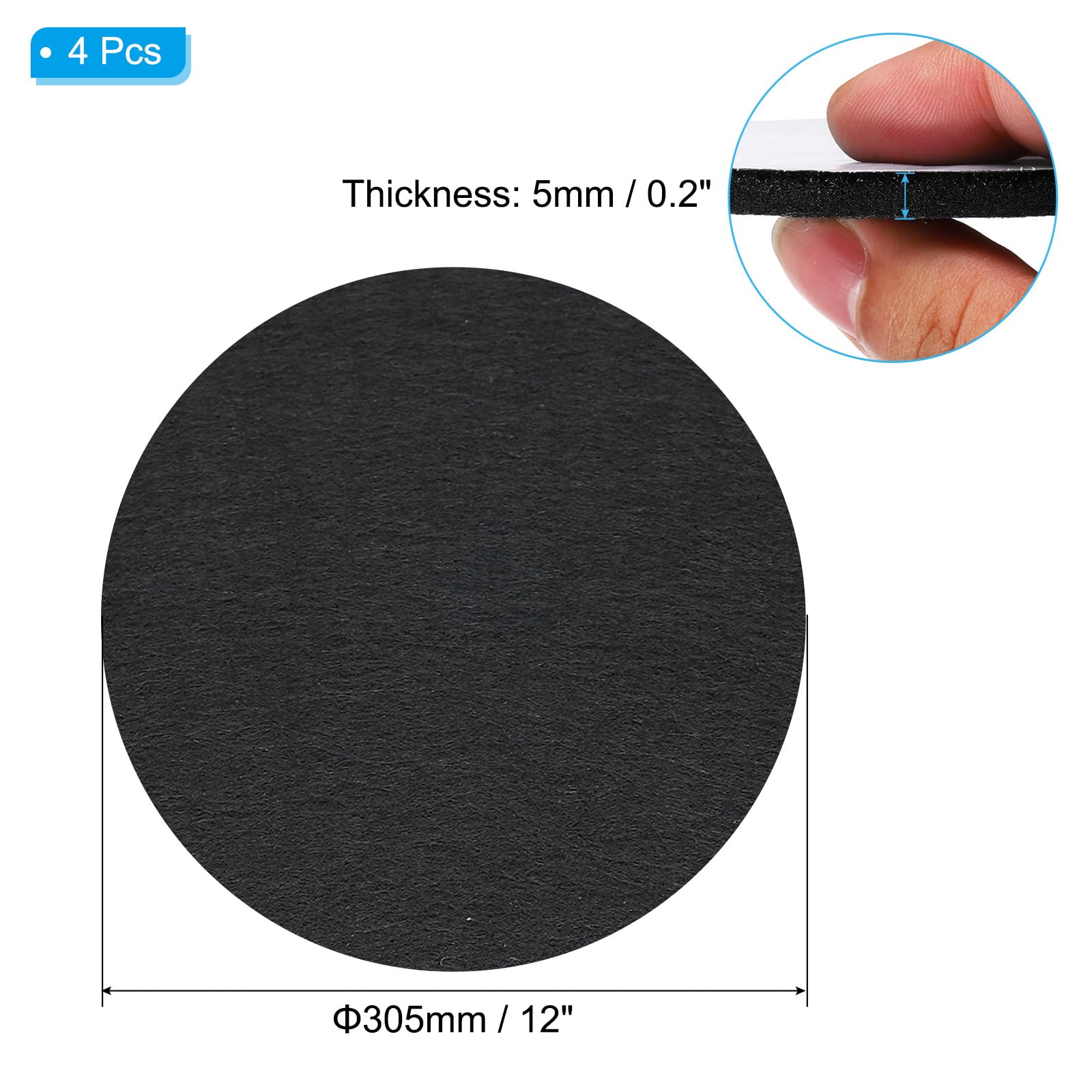 PATIKIL 4pcs Almohadillas de Fieltro para Muebles, 305mm/12 Fieltro Adhesivo Belcro Redondo Antideslizantes Protectores para Patas de Mesa Silla Lámpara Muebles, Negro