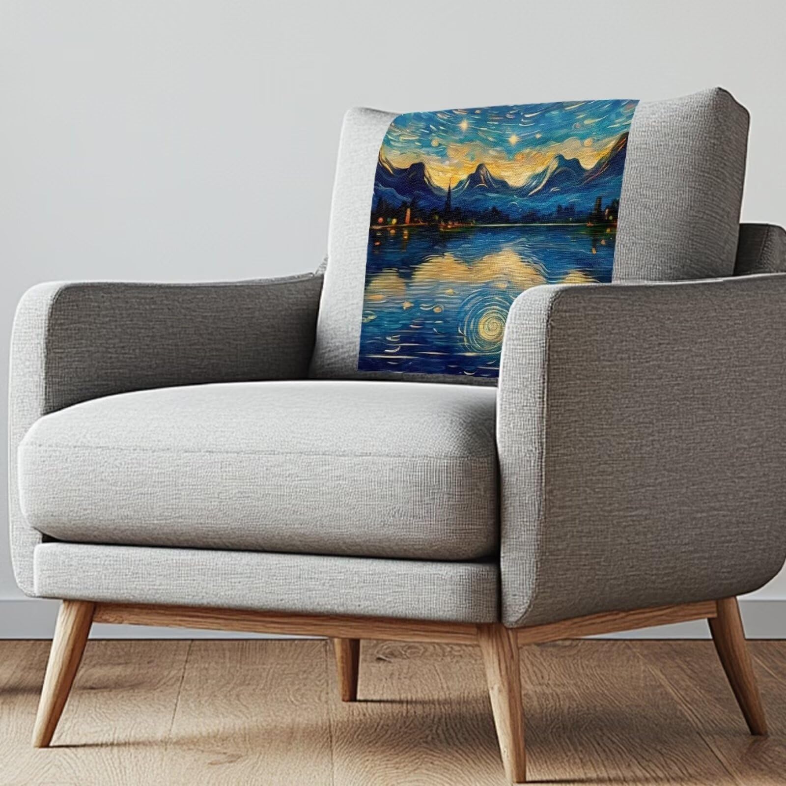 NETILGEN Van Gogh Starry Night Headrest Recliner Covers for Recliners Sofa Headrest Covers Pet Furniture Covers Non Slip Couch Chair Back Cover, 3 Pack — image 1