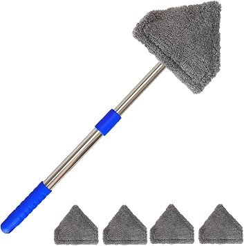 Windshield Squeegee Car Cleaning Tool, Equipped with 4 Reusable and Washable Ultra-Fine Fiber Pads, 13-16.7 inches Extendable Handle Can Rotate 180 Suitable for Car Glass and Household Windows