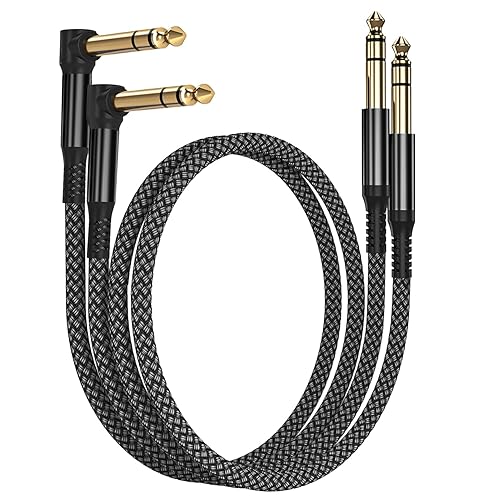 Cable TRS de 0.250 in para instrumento de 3.3 pies, paquete de 2 unidades, ángulo recto de 90 grados 1/4 pulgadas, cable de audio estéreo macho