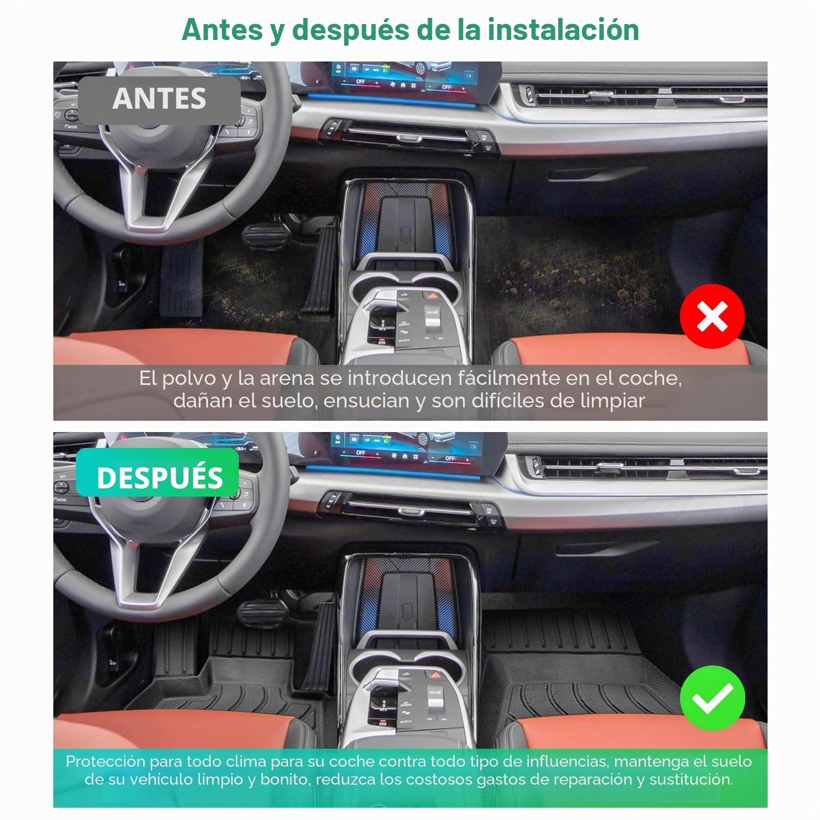 GAFAT Compatible con BMW X1 U11 2023-2025 2026 Alfombrillas Delanteras, TPE para Todas Las Condiciones Meteorológicas, X1 U11 Alfombrillas de Goma Originales, Escaneo 3D Borde Alto [No para i X1]