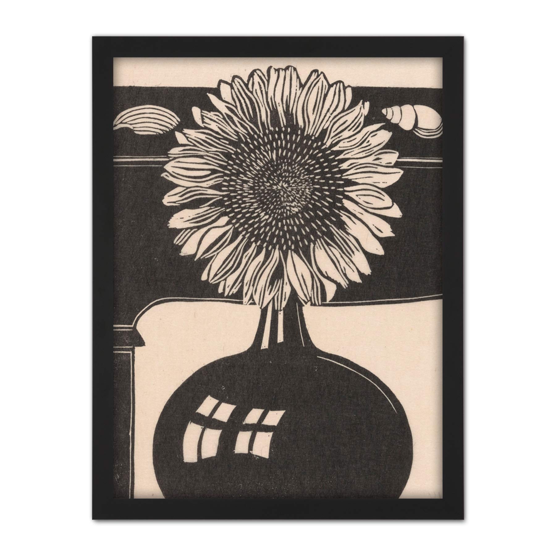 Artery8 Mesquita Sunflower Vase Shells 1914 Artwork Framed Wall Art Print 18X24 Inch
