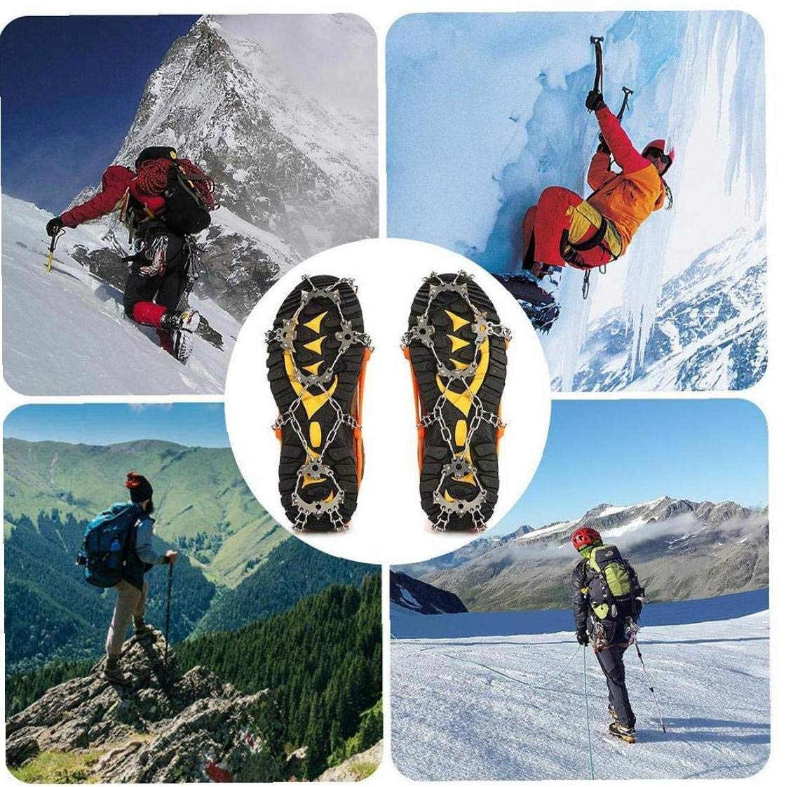 Ice Snow Grips Chaussures Grippers Crampons de Traction Crampons avec 19 Pointes Orange pour l'escalade Randonnée sur Neige et Glace (m)