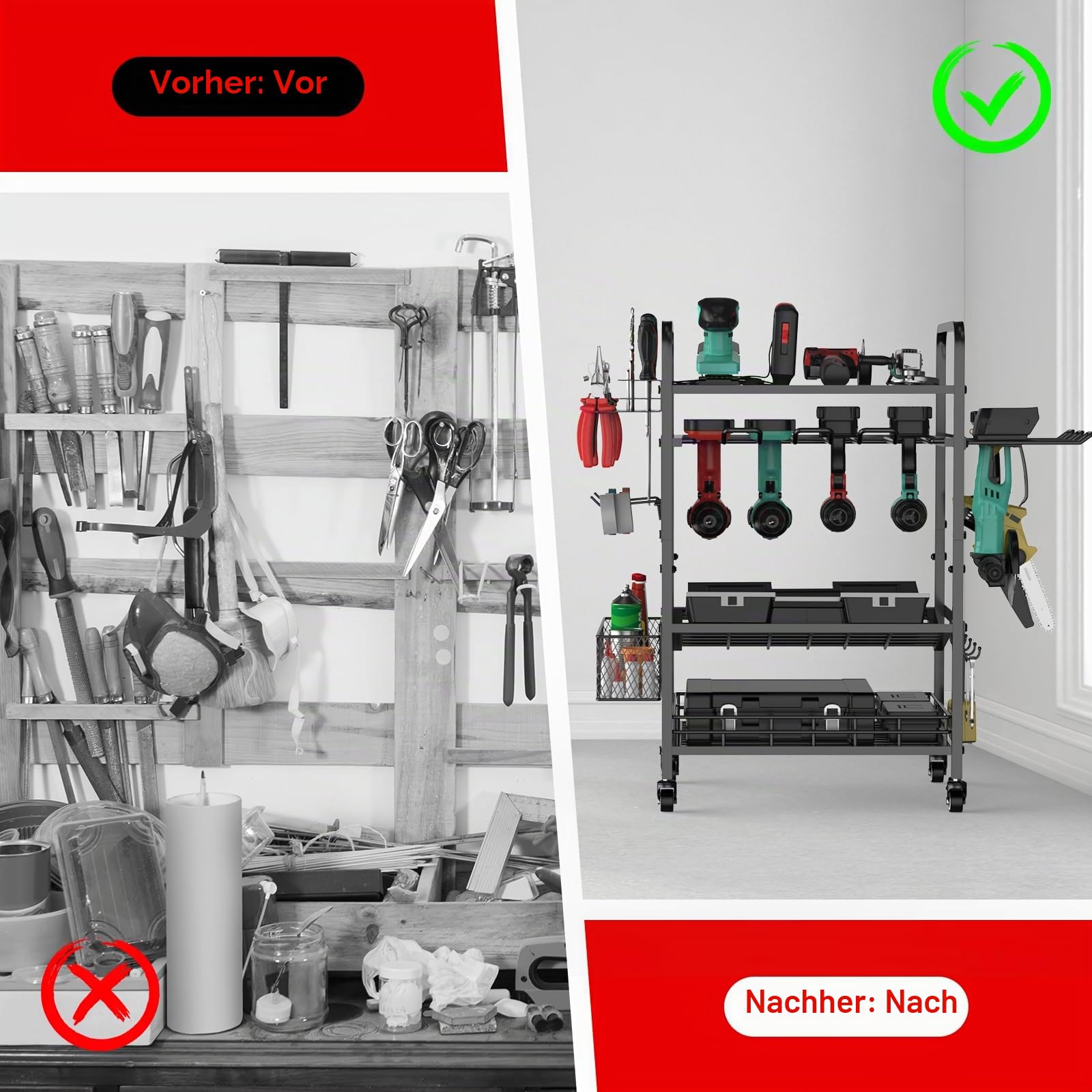 IMAYCC 3 Etagen Organisationswagen für Elektrowerkzeuge Metall Werkstattwagen mit Bremsräder Bohrerhalter Tragkraft 100KG, 70x28.5x83CM