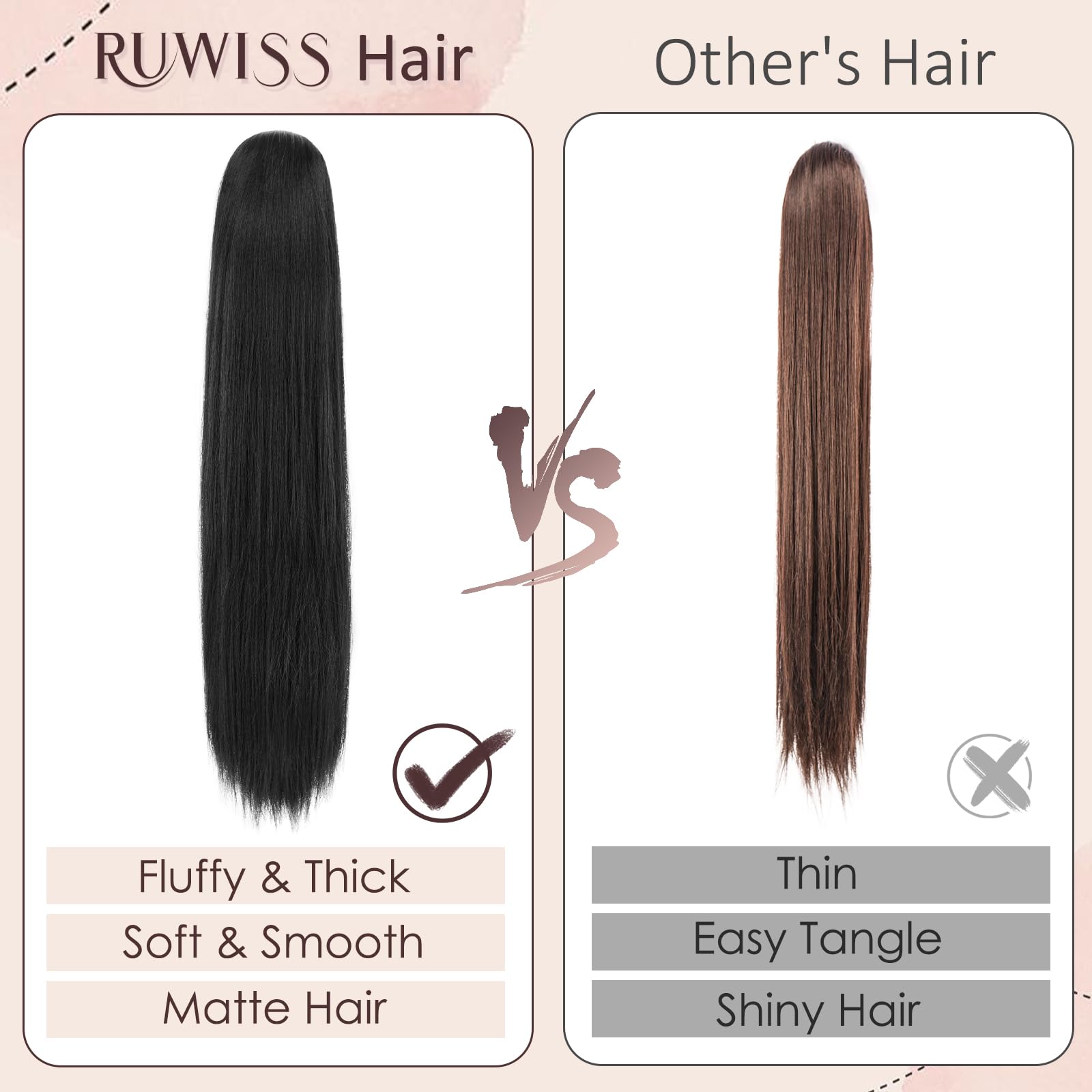 RUWISS 28 Inch Long Drawstring Straight Ponytail Hair Extension, Synthetic Clip in Ponytail - Image 3