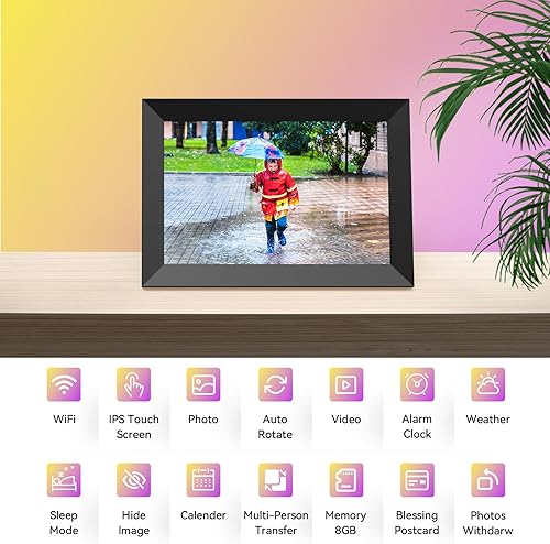 Miniatura 2 de Dasfiwo Marco de fotos digital de 10.1 pulgadas, Smart WiFi, marco de fotos digital 1280 x 800 HD IPS, rotación automática, comparte fotos o videos