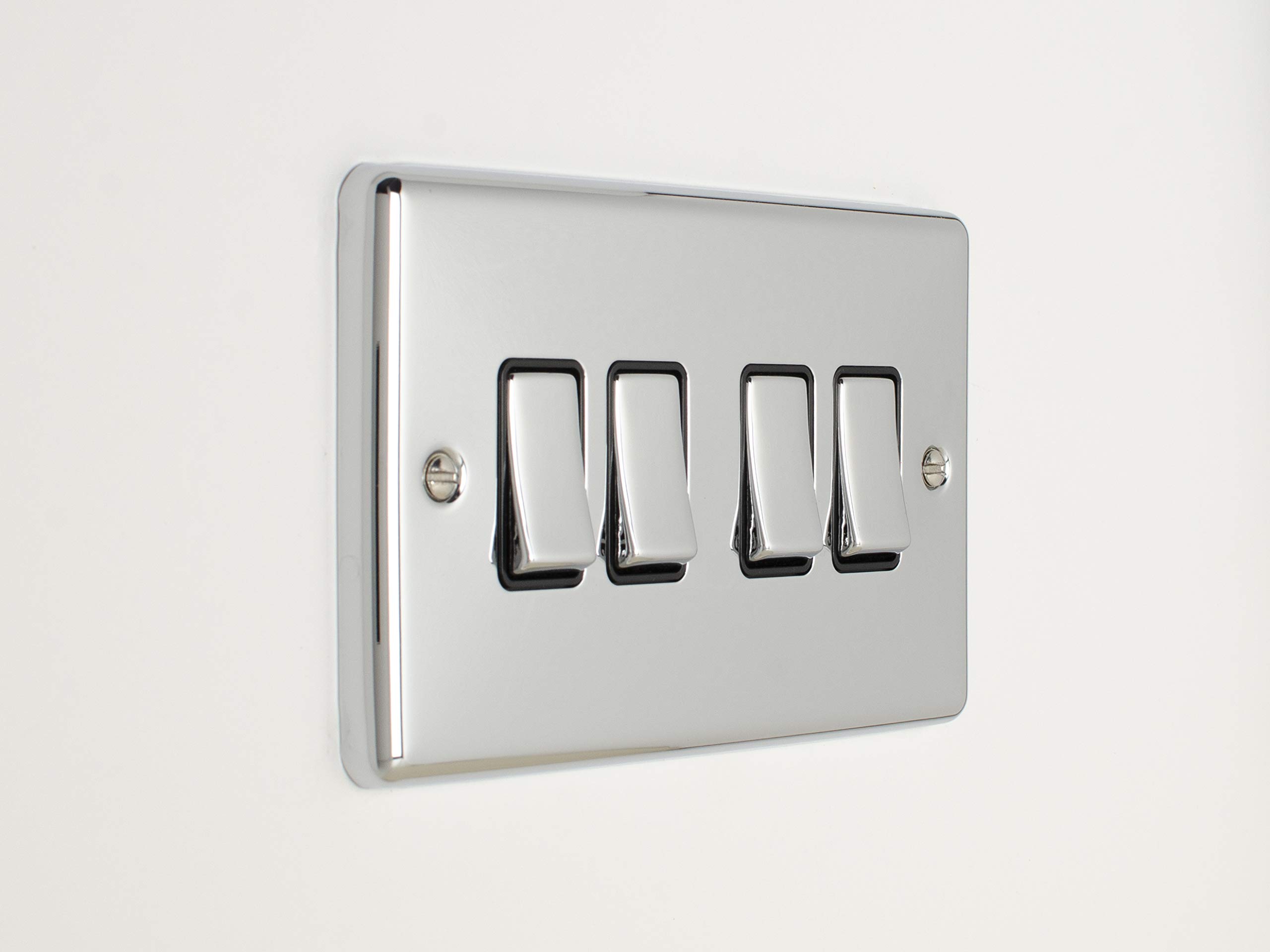 Enhance Decorative 4 Gang Switch Polished Chrome Finish With Black Trim
