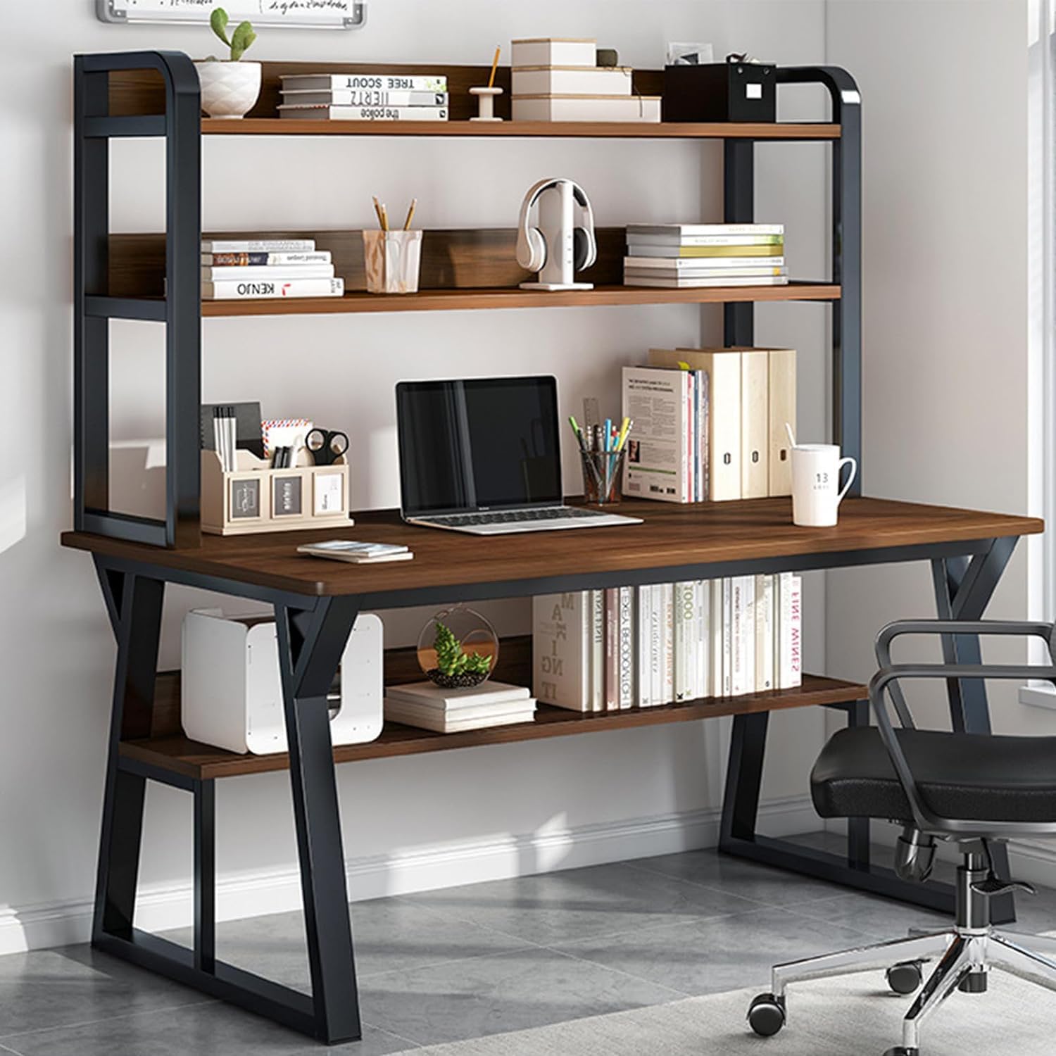 Wdsopk C Modern Omputer Desk With Hutch And Bookshelf, Space Saving Design For Home Office, Study Table With Open Storage Shelves（-80Cmch）