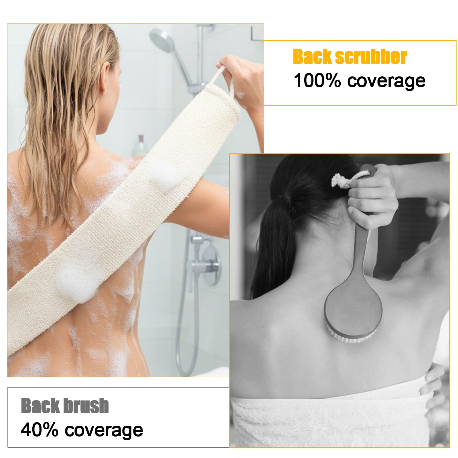 Kit exfoliant pour le dos avec gants de massage, double face avec poignées, pour douche, gant de toilette pour le dos, pour homme et femme, salle de bain, douche (beige) - 3