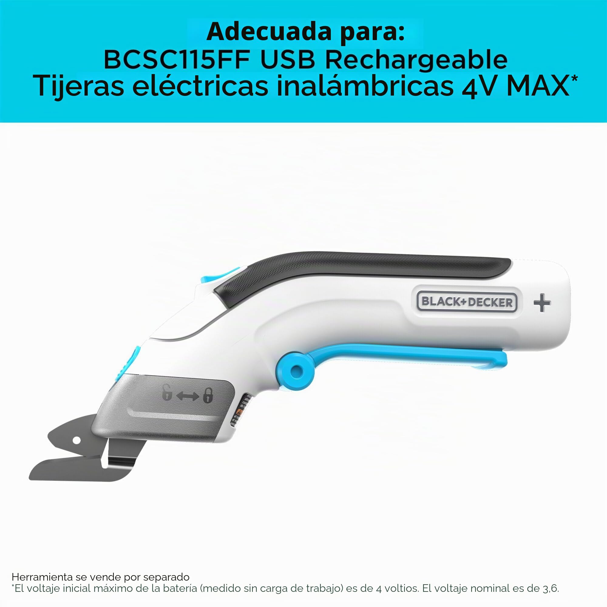 BLACK+DECKER Tijeras eléctricas de tela de 4 V MAX, inalámbricas, recargables por USB (BCSC115FF), color blanco