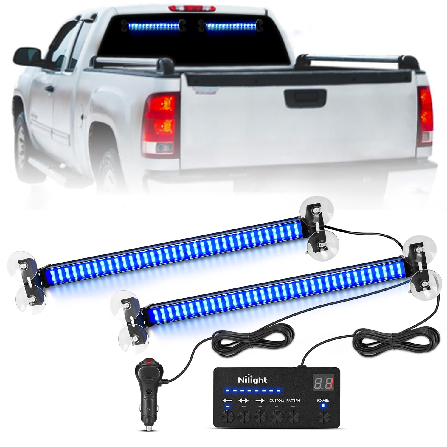 Nilight 144 LED Strobe Traffic Advisor Light Bar Blue with Controller