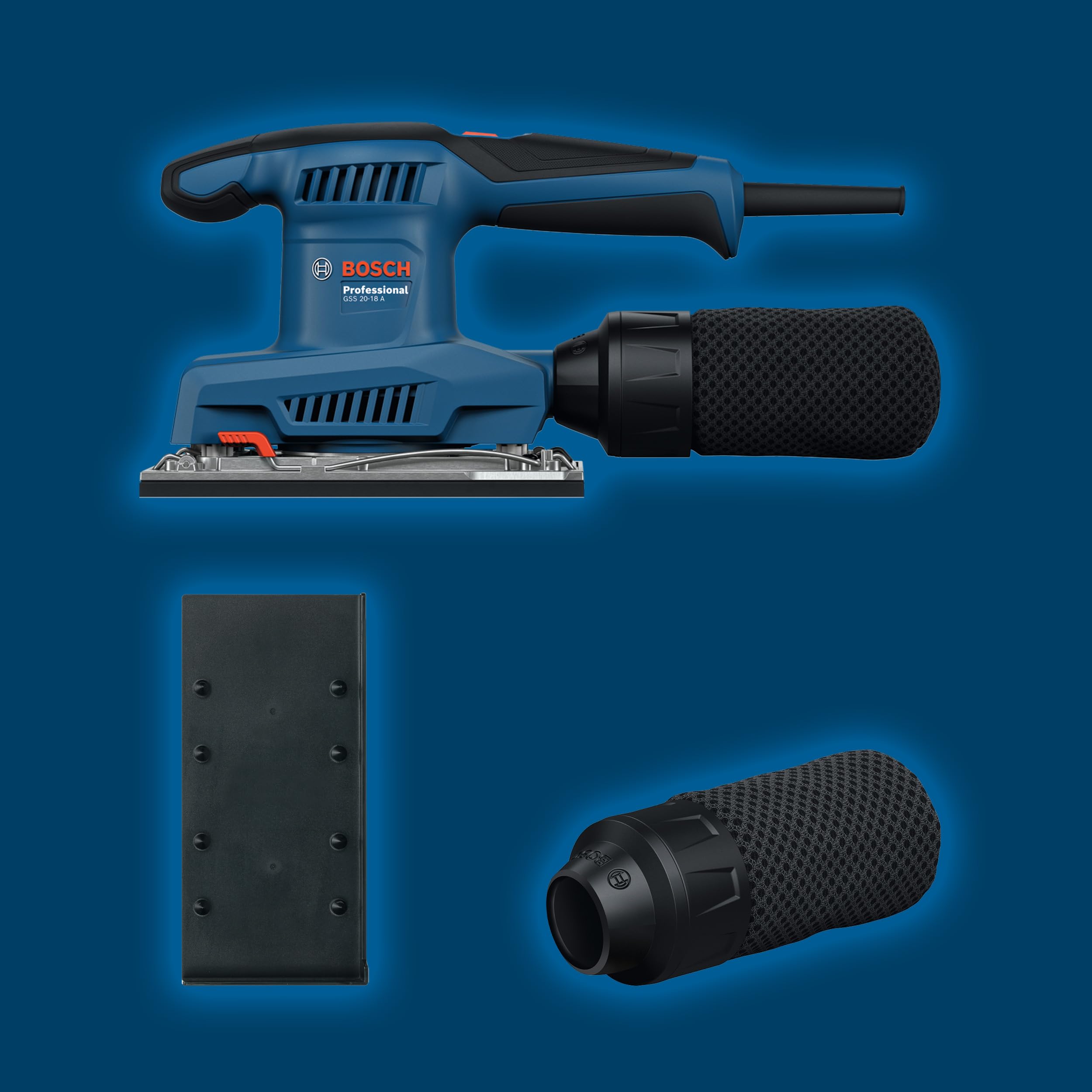 Bosch Professional Levigatrice orbitale a filo GSS 20-18 A (incl. sacchetto raccoglipolvere, piastra perforata)