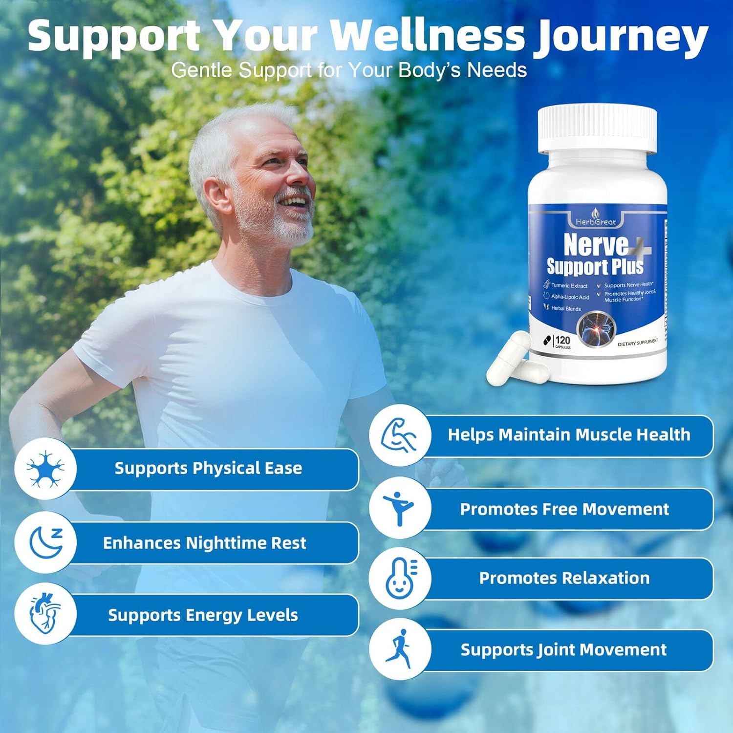 Nerve Support Plus, Nerve Supplement Alpha-Lipoic, AcidTurmeric Extract, B12, Vitamins and Herbal Blend for Fortify Nerve Health, 120 Capsules - Image 4