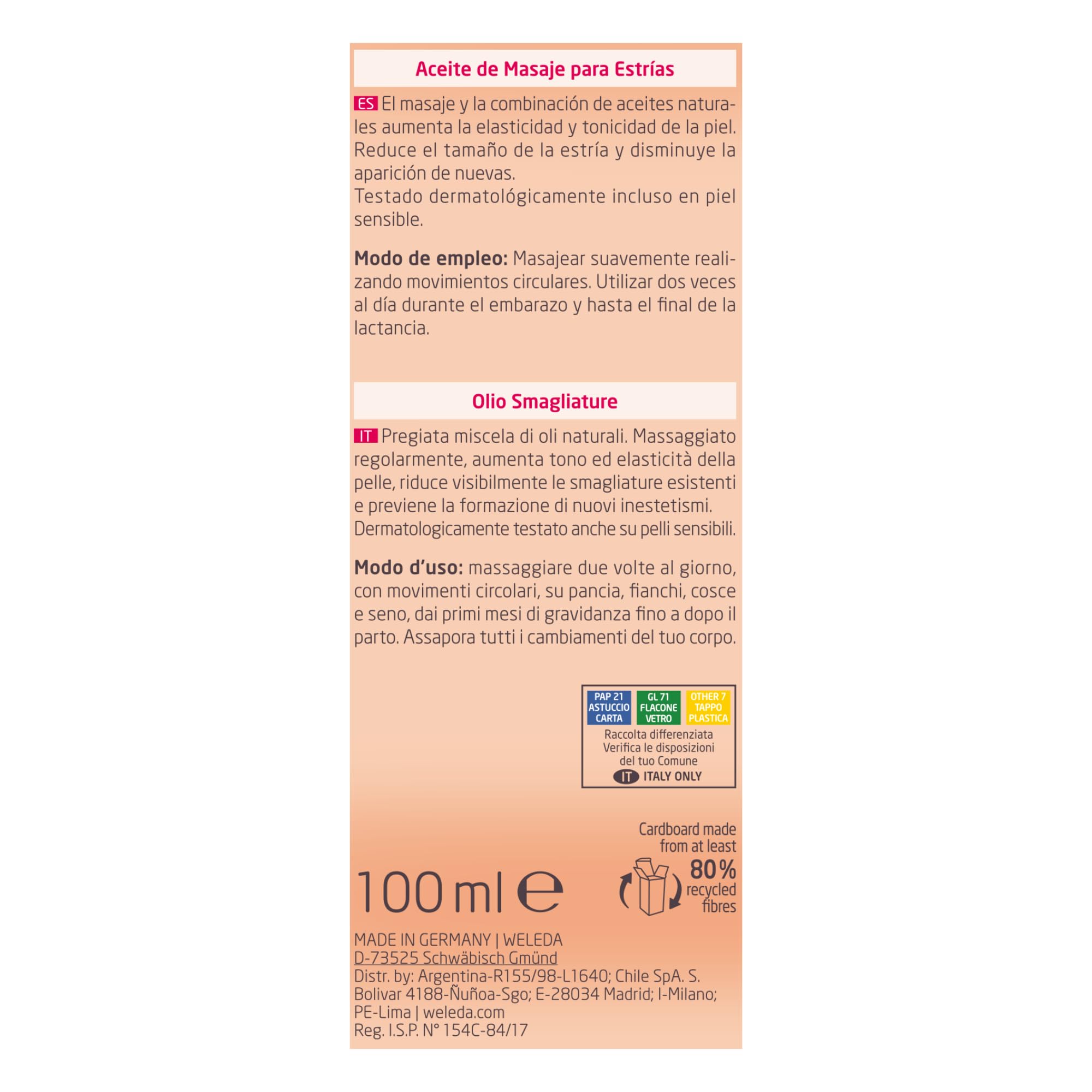 Weleda – Aceite de Masaje Antiestrías Embarazo, Mejora la Elasticidad de la Piel y Ayuda a Reducir la Apariencia de Estrías, Hidratación y Cuidado Corporal - 100 ml