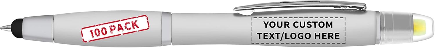DISCOUNT PROMOS Personalized Smooth Writing Maitland Gel Highlighter Stylus Pens - 100 pack - Highlighters - Customizable Text, Logo - Silver
