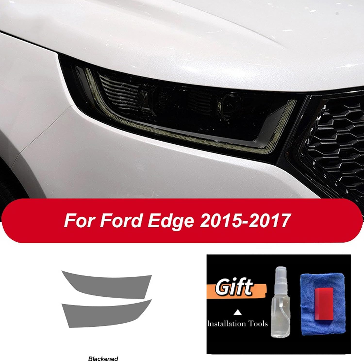 Car Headlight Protective Film Restoration Scratch-Resistant Transparent Black TPU Sticker，for Ford Edge 2016 2017 2018 2019