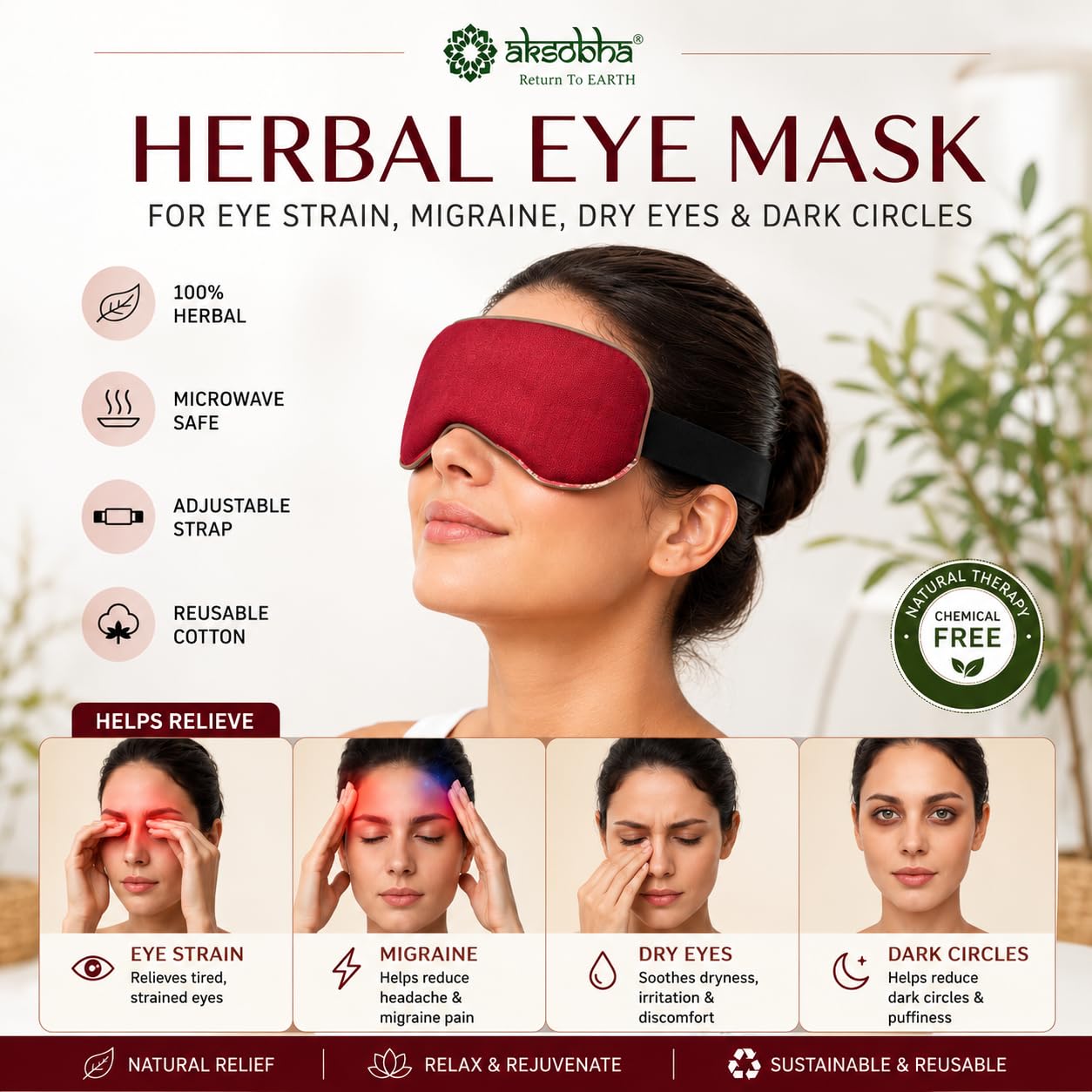 Natural Herbal Eye Mask Hot & Cold Therapy - Microwaveable Eye Pack — Amazon image 2