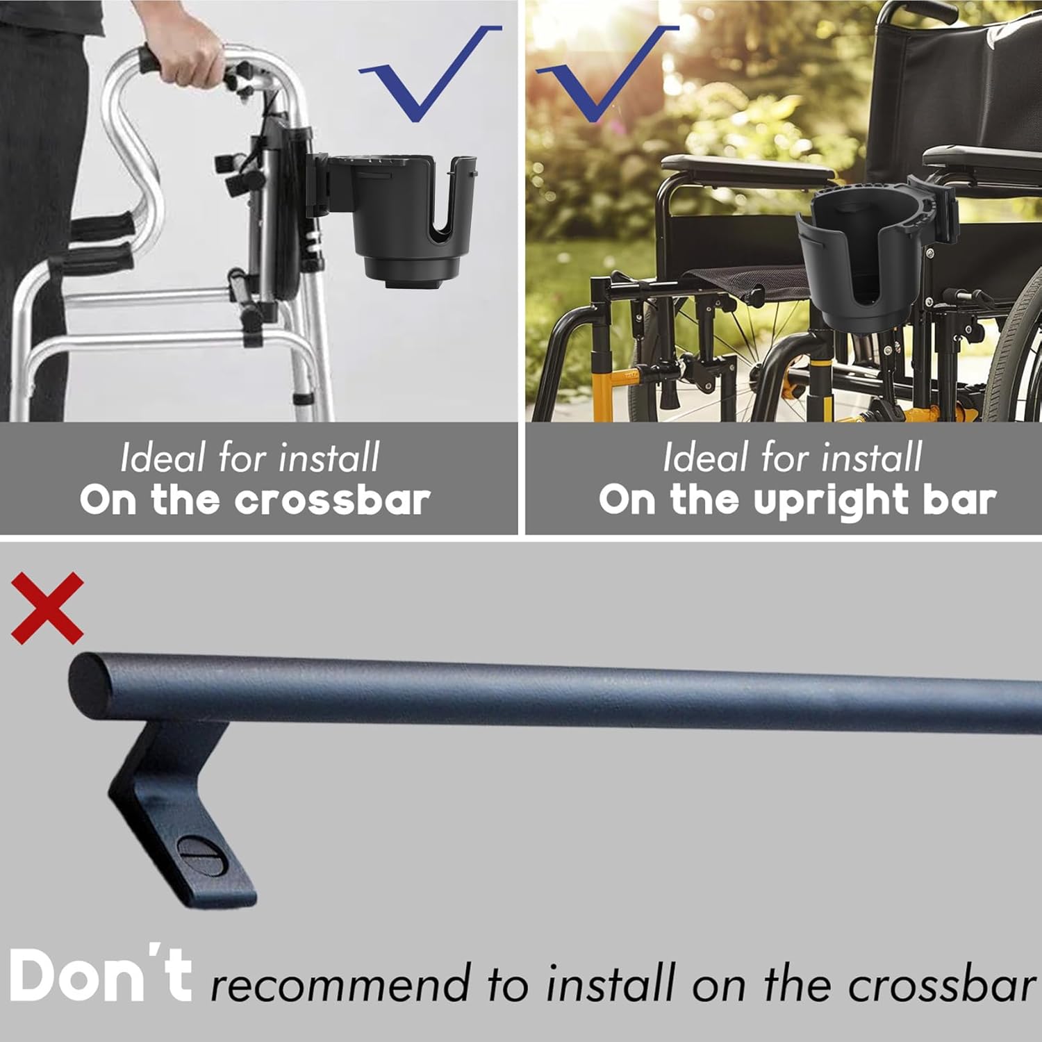 Walkers Cup Holder Compatible with Drive Medical Nitro Rollator, Clamp Fits 0.85-1.75 Inches, Universal Cup Holder for Wheelchairs, Boat, Strollers, Golf Carts - Image 6